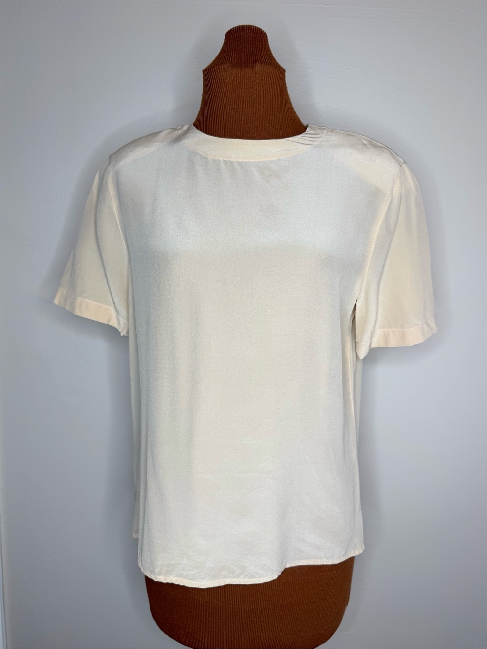 breckenridge Silk Cream Short-Sleeve Blouse Vintage Size Small